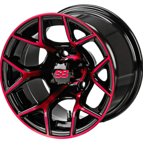 Revenge 12x7 Ninja Cross Black & Red Golf Cart Wheel 3:4 Offset