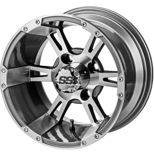 Revenge 12x7 Raptor Gun Metal Gray/Machined Golf Cart Wheel 3:4 Offset