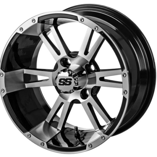 Revenge 12x7 Raptor Black & Machined Golf Cart Wheel 3:4 Offset