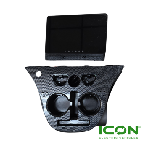 Retro Fit 10" Screen Kit With Carbon Fiber Cup Holder For ICON 2022 And Newer Golf Carts With The 450 AMP Controller. Must Have CAN Plug In Harness