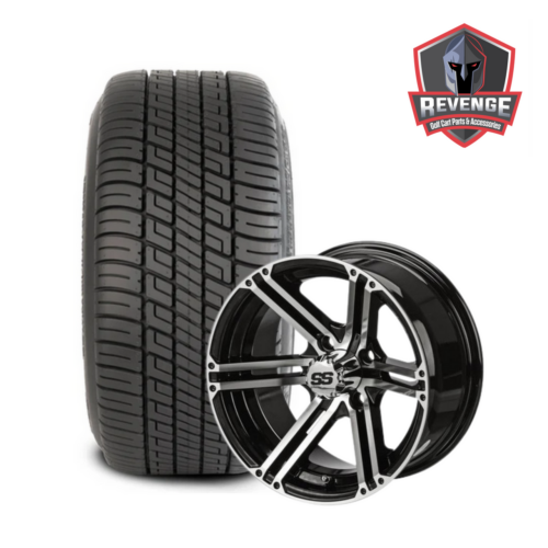 12" Yukon Machined Black Golf Cart Wheels And Tires Combo (205/30-12) Set Of 4