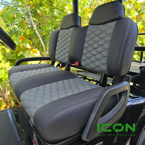 ICON Two Tone Premium Antracite And Black Custom Seat Cool Touch Base With Stretch Hex Pattern And Black Stitching