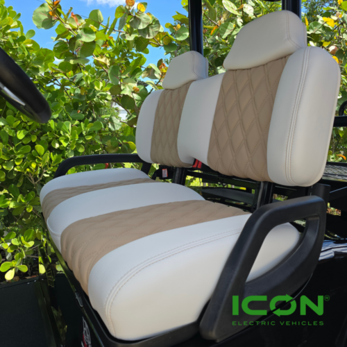 ICON Two Tone Premium Pebble And White Custom Seat Cool Touch Base With Double Diamond Pattern And Pebble Stitching