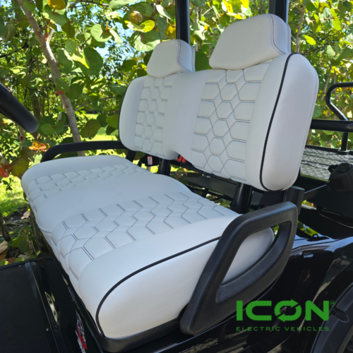 ICON White Custom Premium Seat Cool Touch Base With Lando Pattern And Black Stitching