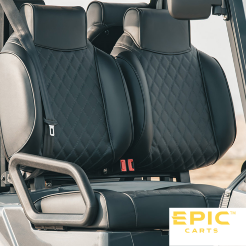 Black Double Diamond Pattern Full Seat Assembly For EPIC Golf Carts With Custom Stitching Color Options