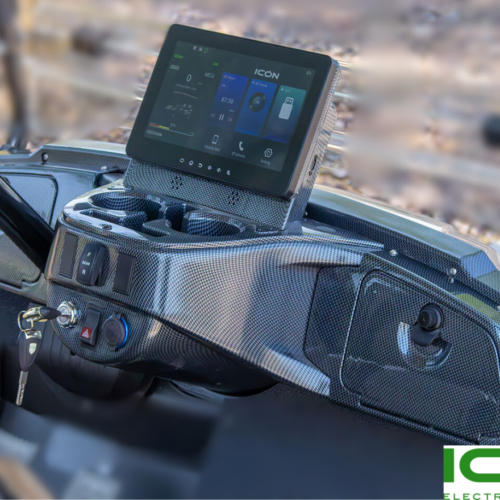 Carbon-Fiber Dashboard Assembly With Retro Fit 10" Screen Kit And Carbon Fiber Cup Holder For ICON 2022 And Newer Golf Carts With The 450 AMP Controller. Must Have CAN Plug In Harness