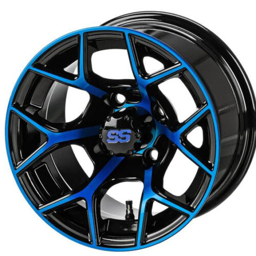 Revenge 12x7 Ninja Cross Black & Blue Golf Cart Wheel 3:4 Offset